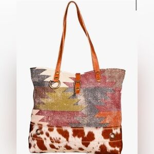 Mix texture cowhide Aztec print bag